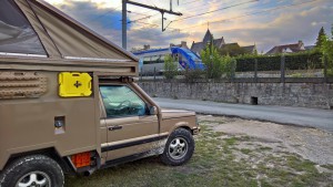 p38 in loire valley with train passing