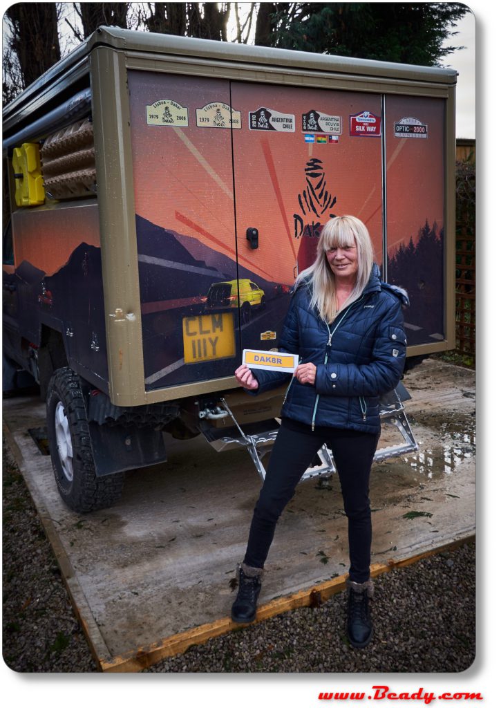 lucky girl gets DAKAR registration plate for her extreme overland camper range rover