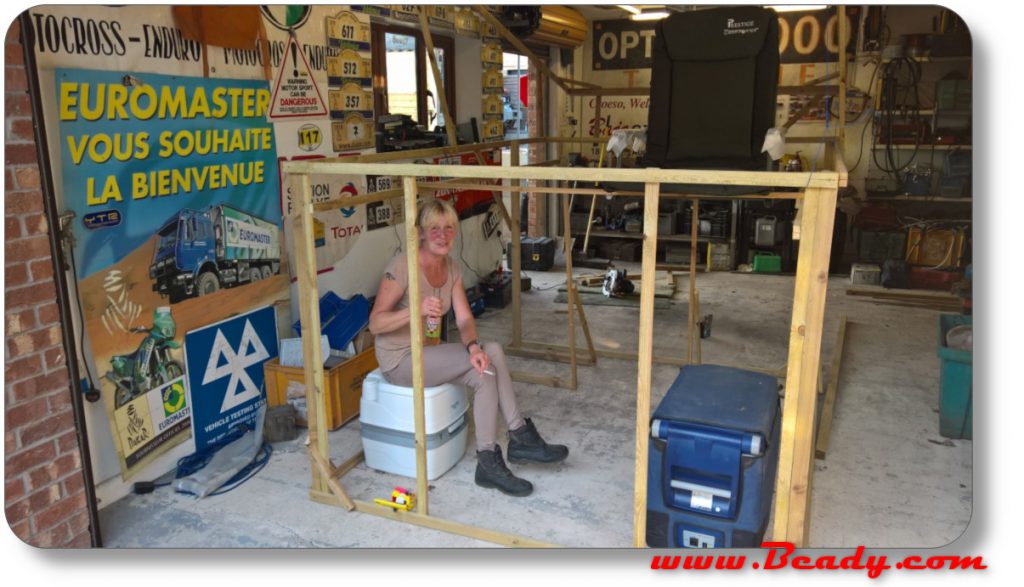 Milly takes a beer in the future overland camper design