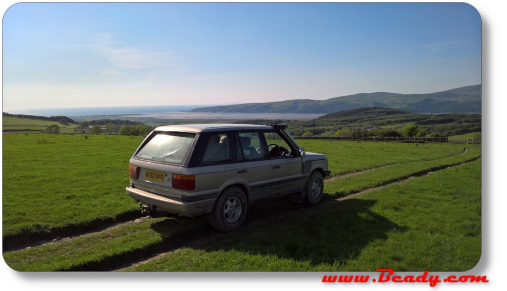 Barmouth area in range rover on mountain side