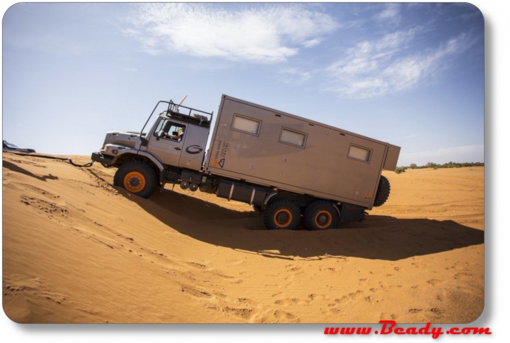 simple dune crossing goes wrong for overland truck, stuck in sand