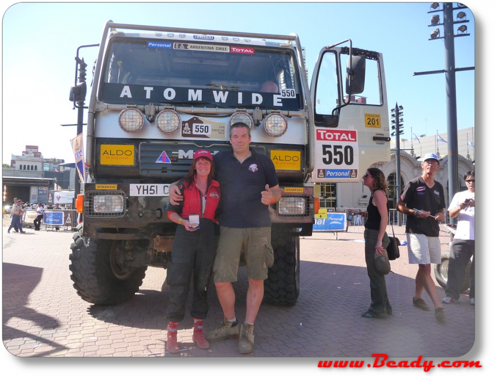 beady and milly at the dakar 2010 with finishers medal, Milly finished last @ 24th, 50 trucks didnt finish at all