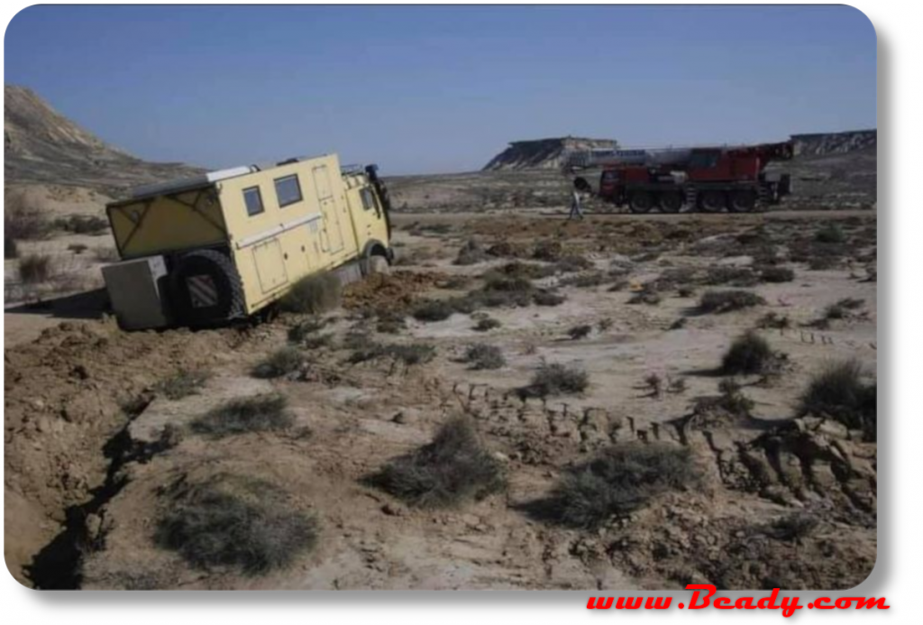 Overland truck stick on simple mud area