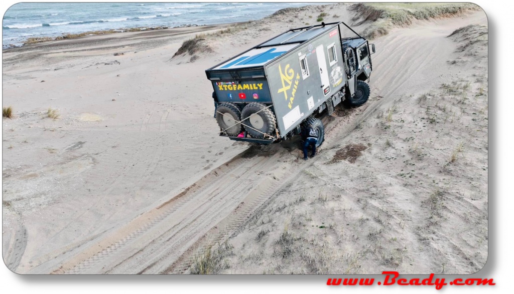 overland MAN stuck on beach