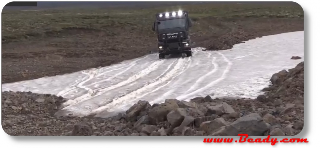 MAN truck overland going through snow