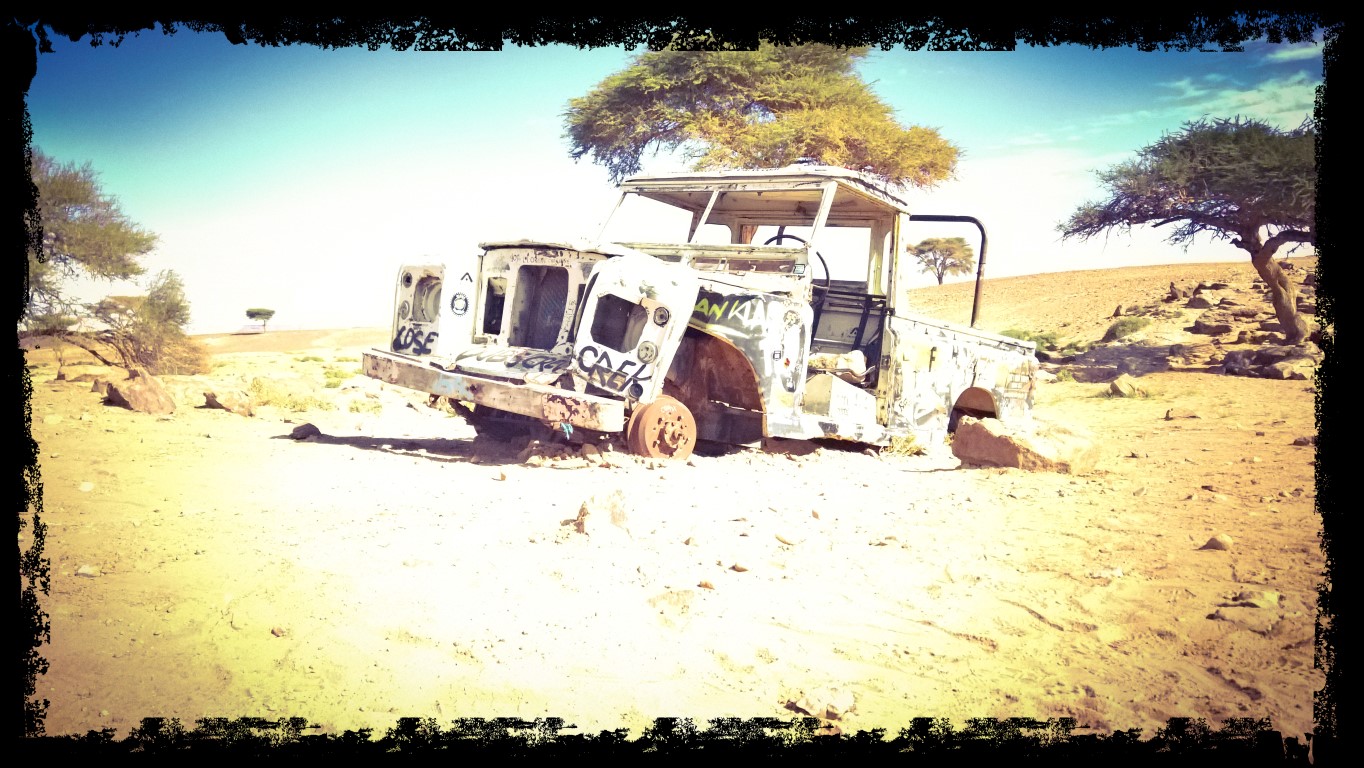 Land rover series 3 carcass in the desert
