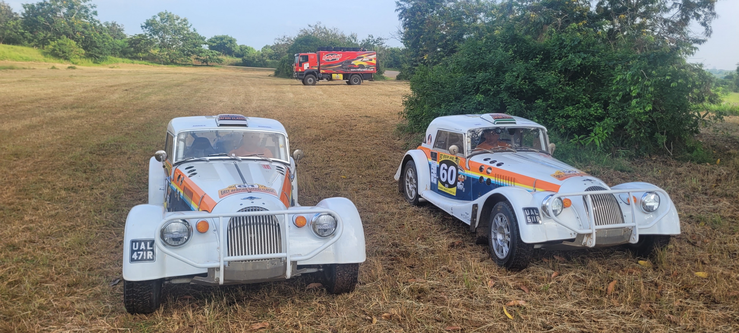 Morgan plu 8 rally car in Kenya with Rallyraid UK truck Vipingo lodge Mombassa