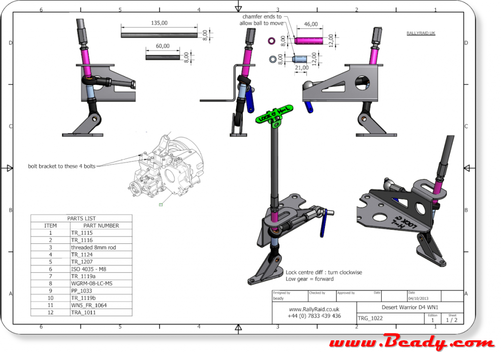 super light and simple lever to do bot shift from high to low and also lock the centre diff, Dakar car fitted on all desert warriors from 2009 on