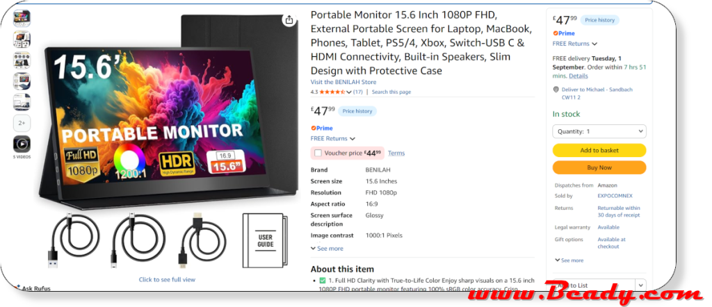 Portable IPS monitor mounted vertically for a custom Immich photo frame
